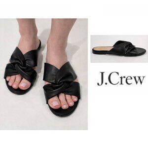 J.Crew Leather Knotted Slide Sandals Black Slip-On Flat Size 9 Minimal Chic